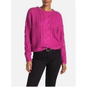 ONE A Mixed Knit Crew Neck Long Sleeve Sweater  In Rose Violet Size XL NWT